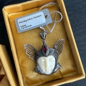 Artisan Silver Garnet and Bone Necklace